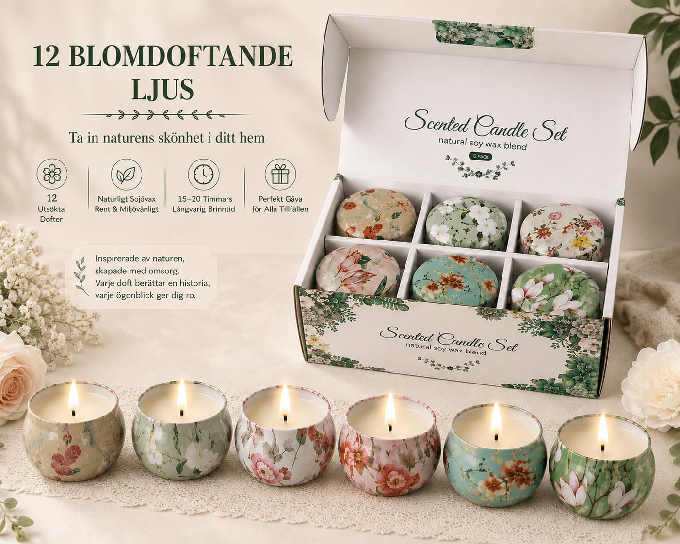 Detalle de CREASHINE doftljus i set om 12 med sojavax och 12 olika dofter