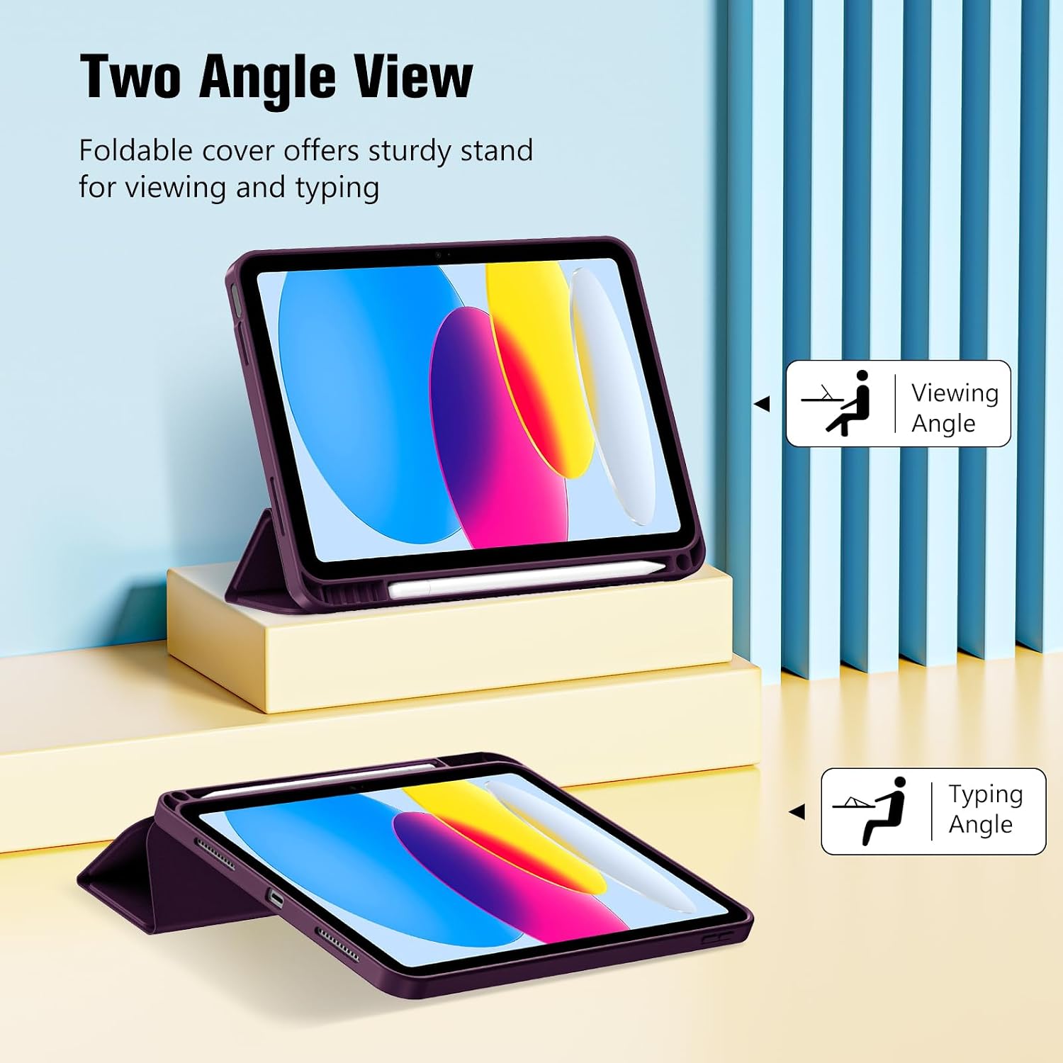 Detalle de ProCase Hülle für iPad A16 (11. & 10. Generation) mit Stifthalter – Smart Cover in Dunkellila
