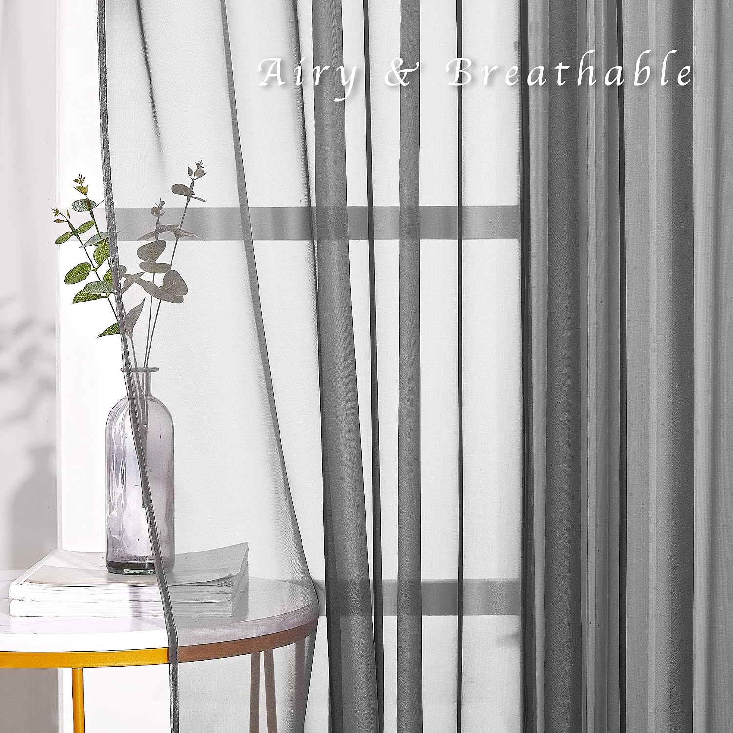 Detalle de NICETOWN Sheer Curtains, 84-Inch Grommet Panels, Dark Grey, 2-Pack