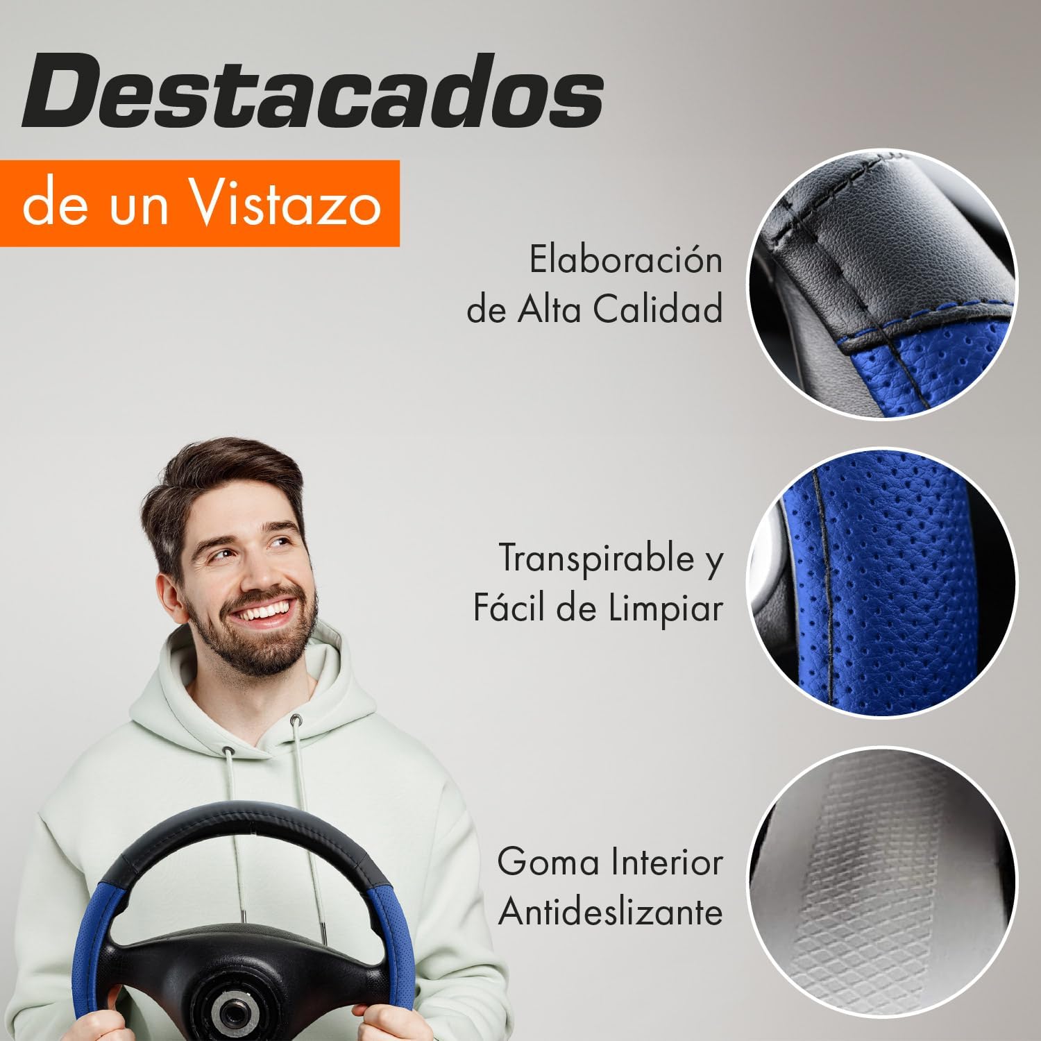 Detalle de Upgrade4cars Funda Volante Forma D 37-38 cm