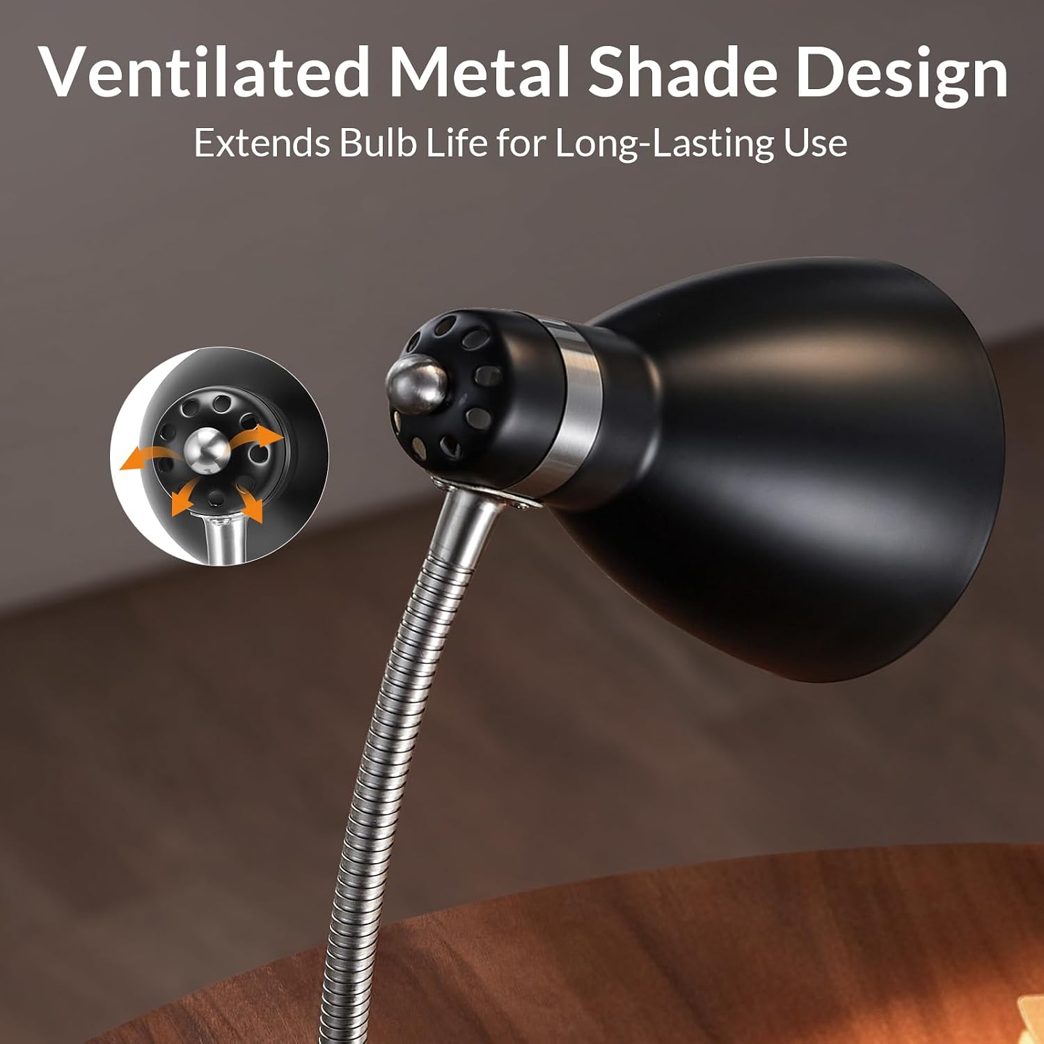 Detalle 2 de LEPOWER UT2032 Metal Desk Lamp, Adjustable Gooseneck, Black, E26