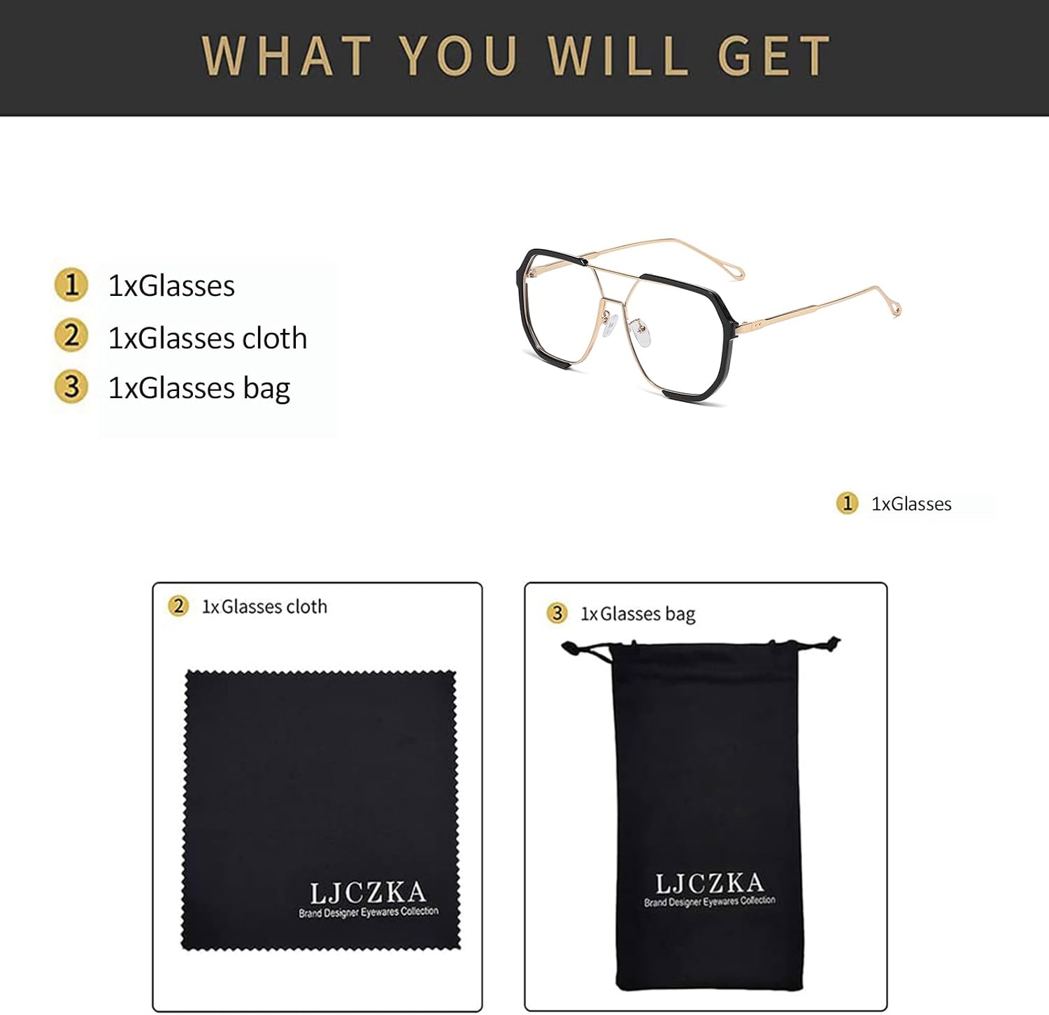 Detalle 2 de LJCZKA Square Blue Light Blocking Glasses with Oversized Pilot Metal Frame