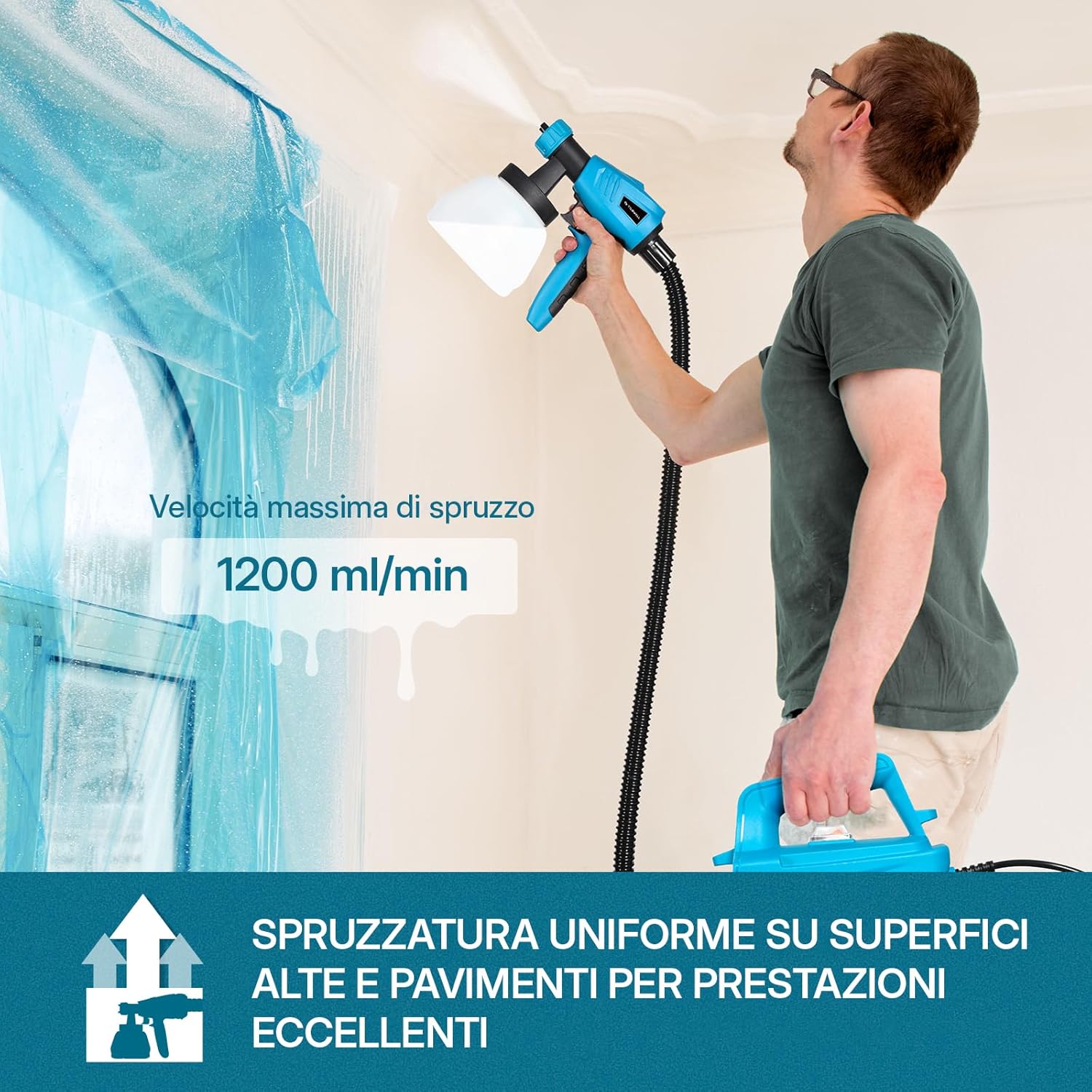 Thumbnail 1 de TILSWALL Pistola a spruzzo HVLP 800W con 3 ugelli e serbatoio 1300 ml
