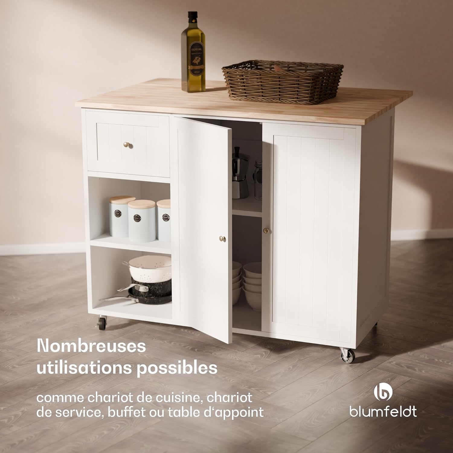 Detalle 1 de Blumfeldt Chariot de Cuisine – Desserte à Roulettes