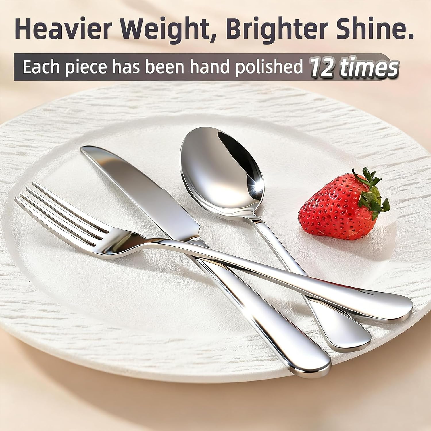 Detalle 2 de Wellfey S12-4 Flatware Set, 12-Piece Stainless Steel with Mirror Finish