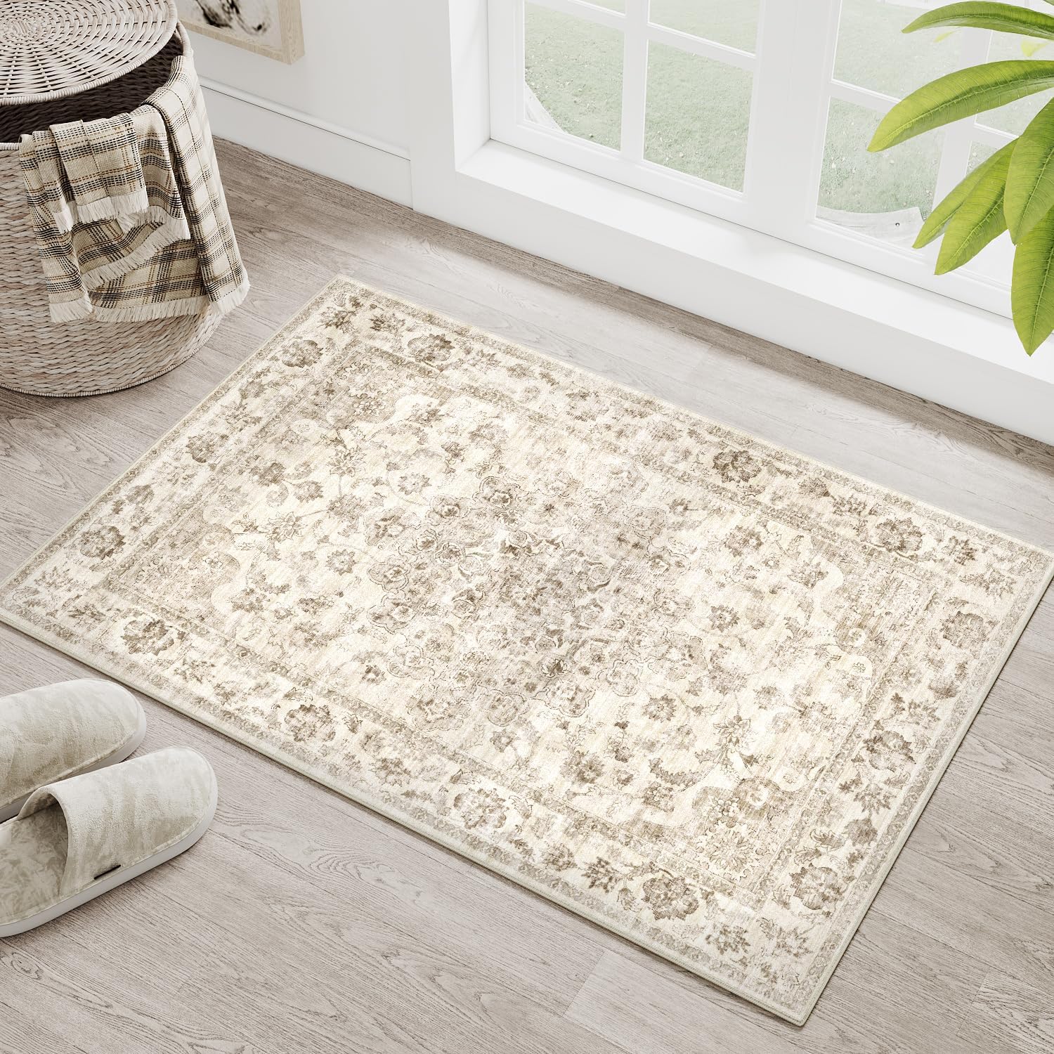 Thumbnail 6 de HUGEAR Vintage Beige waschbarer Teppich (60x90 cm) – rutschfeste Fußmatte für Bad, Eingangsbereich & mehr