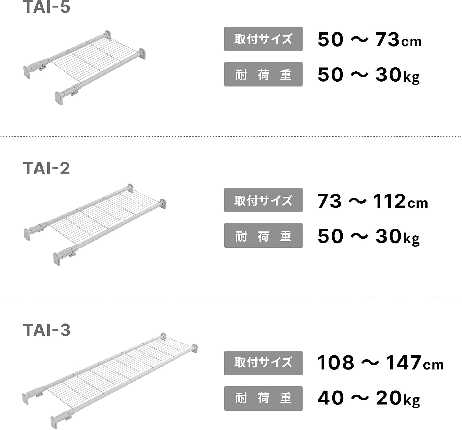 Thumbnail 6 de 平安伸銅工業 TAI-2 強力突っ張り棚 メッシュタイプ 幅73~112cm 耐荷重30~50kg ホワイト