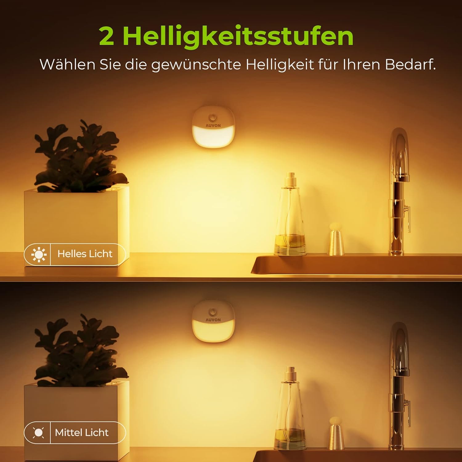 Detalle de AUVON Aufladbares Magnet-Nachtlicht, 2er-Pack – Bewegungs- und Dämmerungssensor