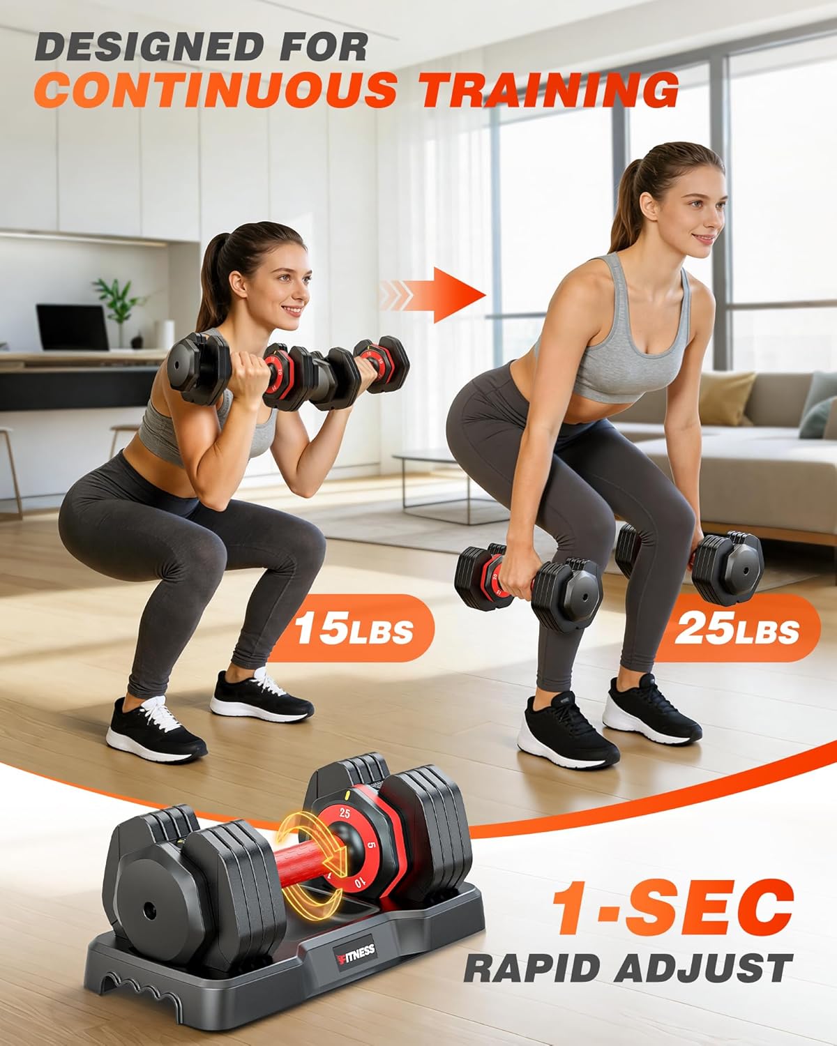 Detalle 2 de Rendpas SP0355 Adjustable Dumbbell Set, 5–25 lb, Quick-Adjust Dial