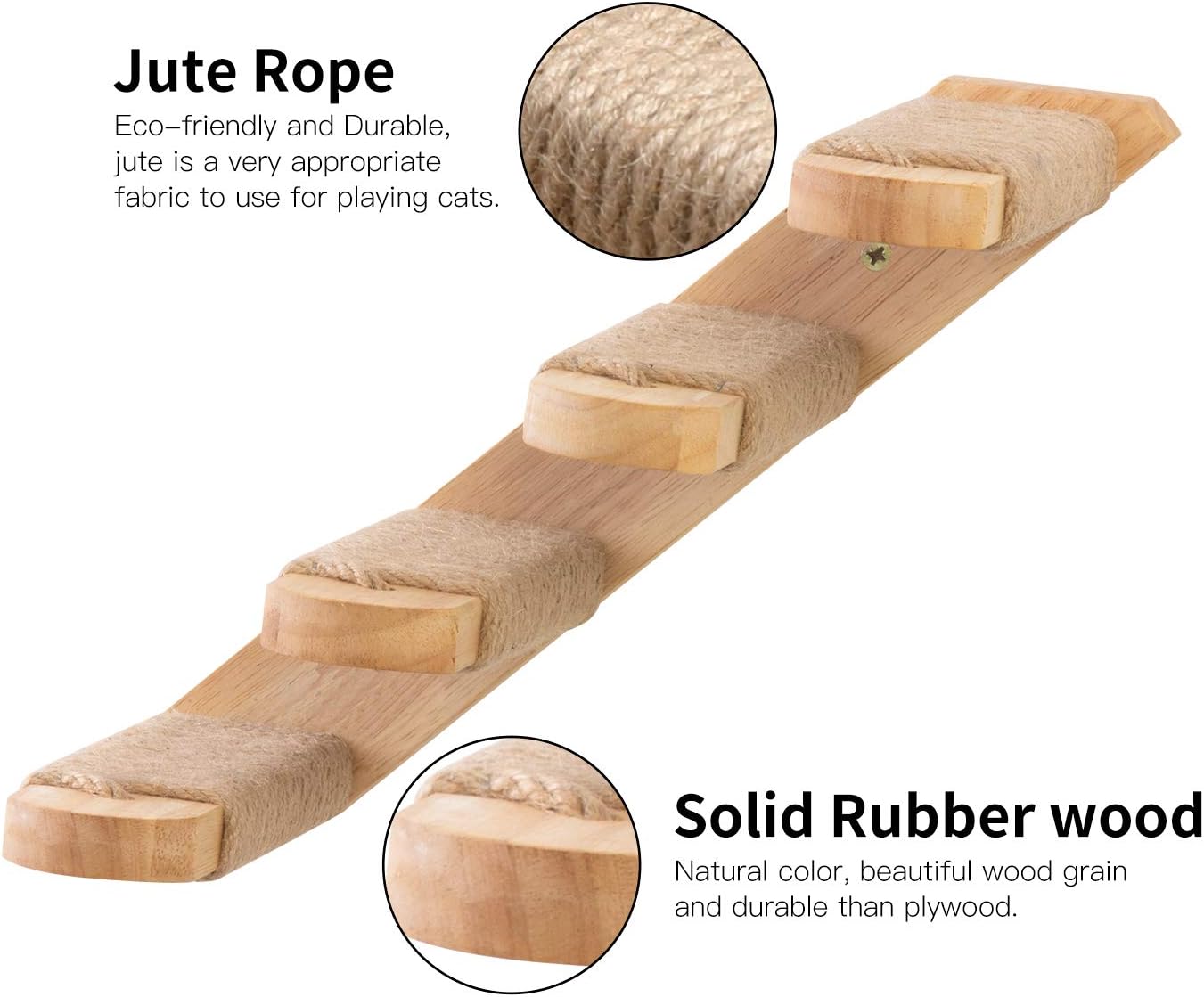 Detalle 2 de FUKUMARU wall-mounted cat climbing shelf, four-step stairway with jute scratching (40 x 22 cm, left to right)