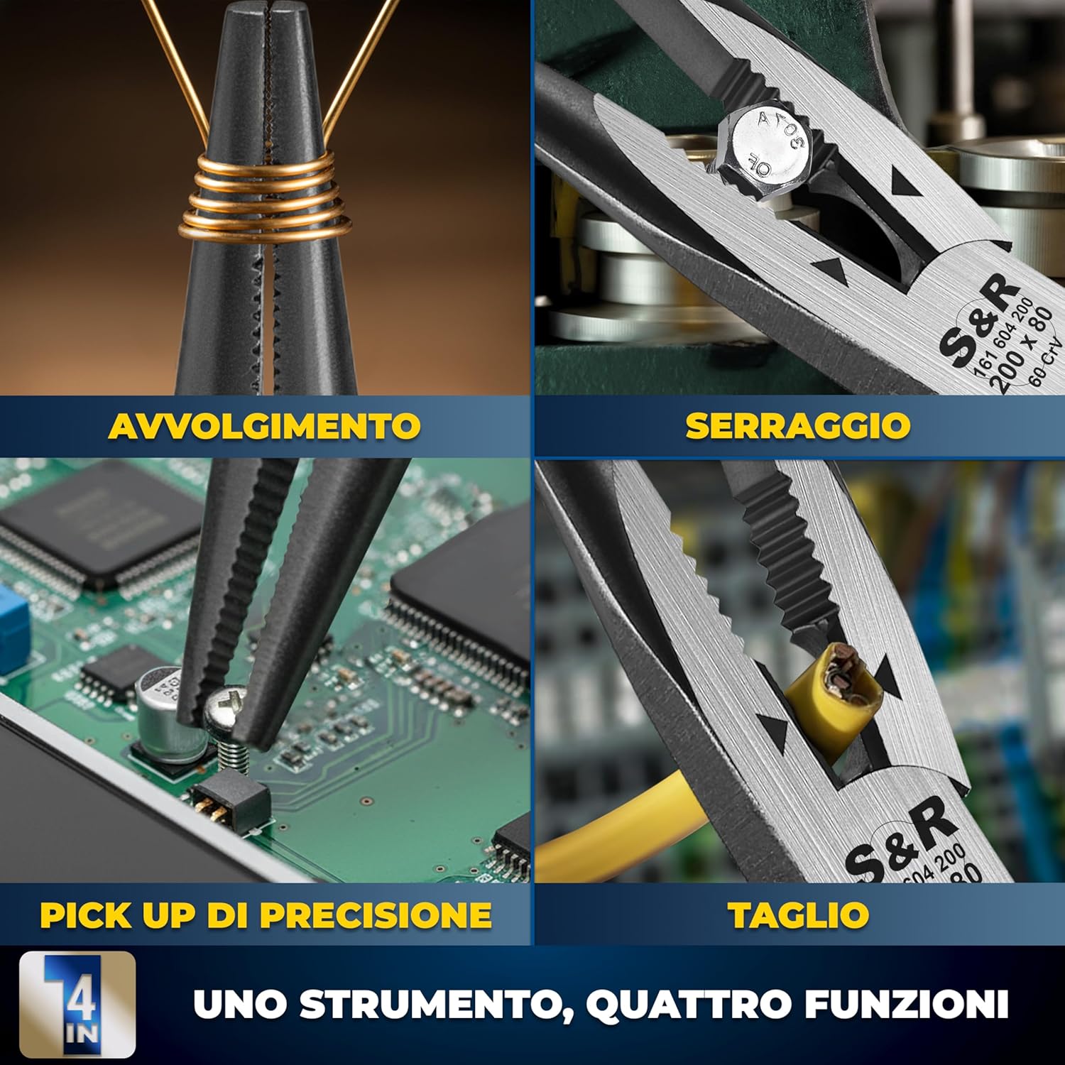 Thumbnail 4 de S&R Pinze a becco lungo certificate VDE – Pinza elettricista 210 mm in acciaio cromovanadio fosfatato