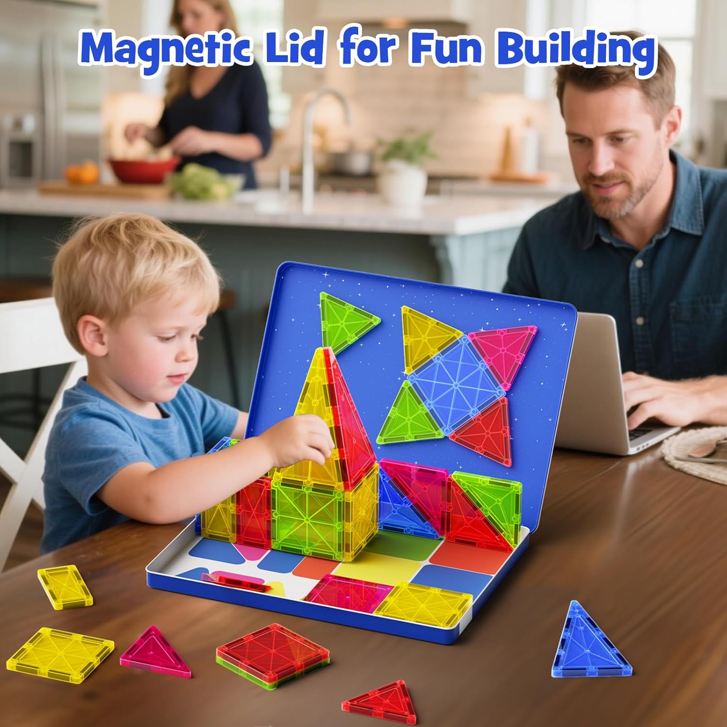 Thumbnail 4 de iburge Magnetische Bausteine Fliesen-Set (32 Stück, 7,5 cm) mit Metallkasten für Kinder ab 3 Jahren