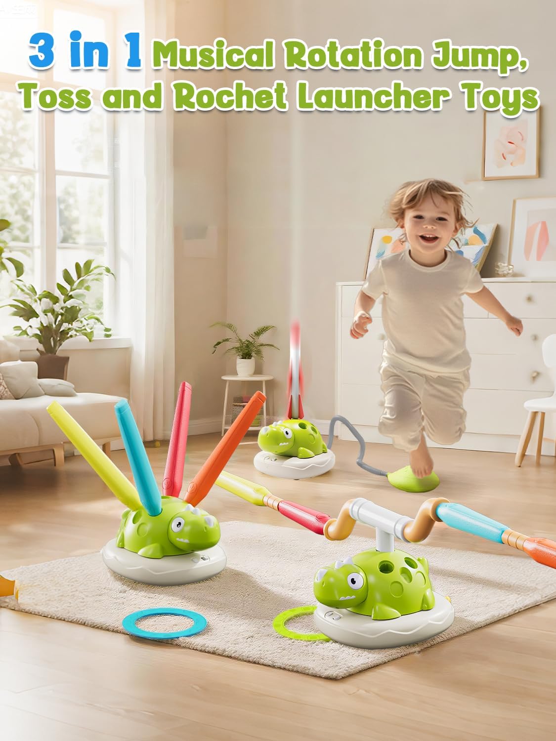 Thumbnail 1 de Kssvzz 3 in 1 Kids Toys dinosaur musical jump, rocket launcher & ring toss game (ages 3-12)