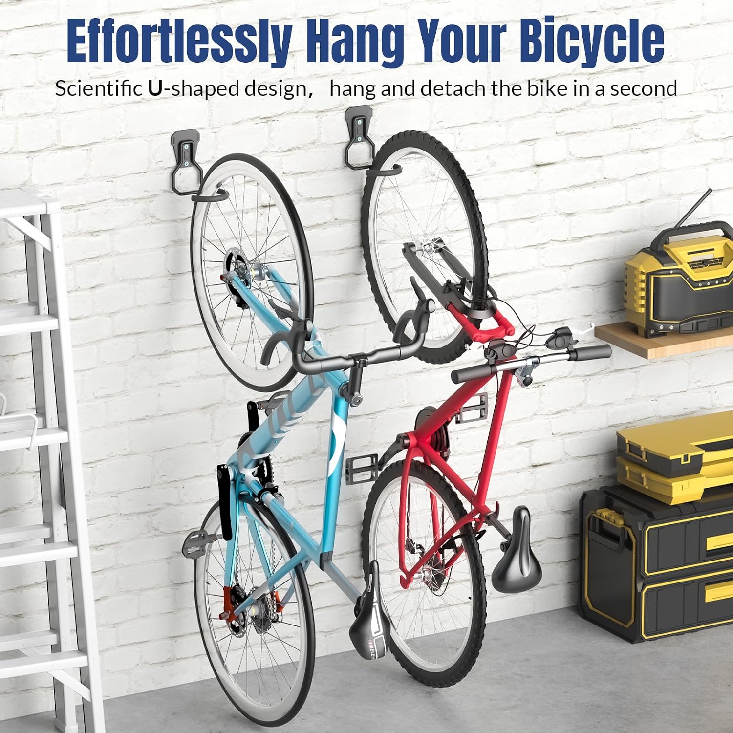 Detalle de Euqvunn: Support mural pour vélo – Lot de 4 crochets robustes 35–45 kg
