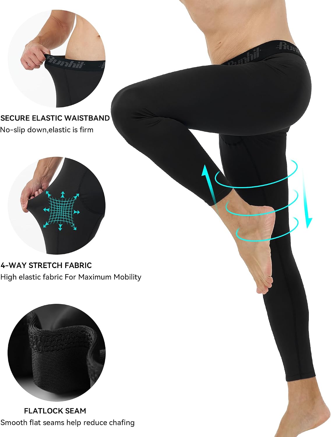 Detalle de Runhit Men’s Compression Pants 1 Pair