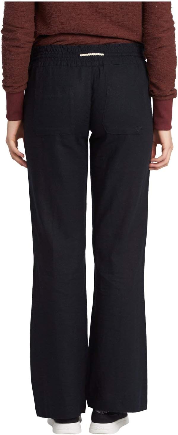 Detalle de Roxy Oceanside Pants pour Femme – coupe Flare en lin et coton, confort et style décontracté