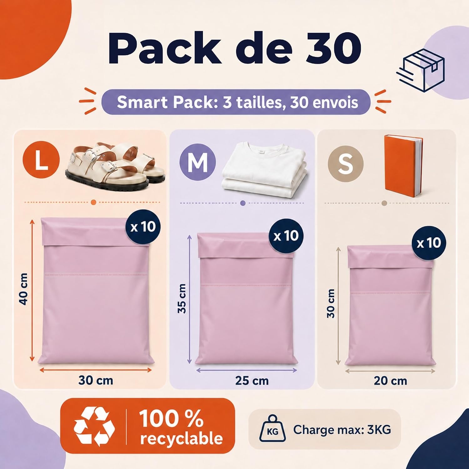 Thumbnail 2 de Zenacasa - 30 Pochette Envoie Colis Vinted Rose (Taille S/M/L) – Enveloppe Plastique Résistante et Opaque