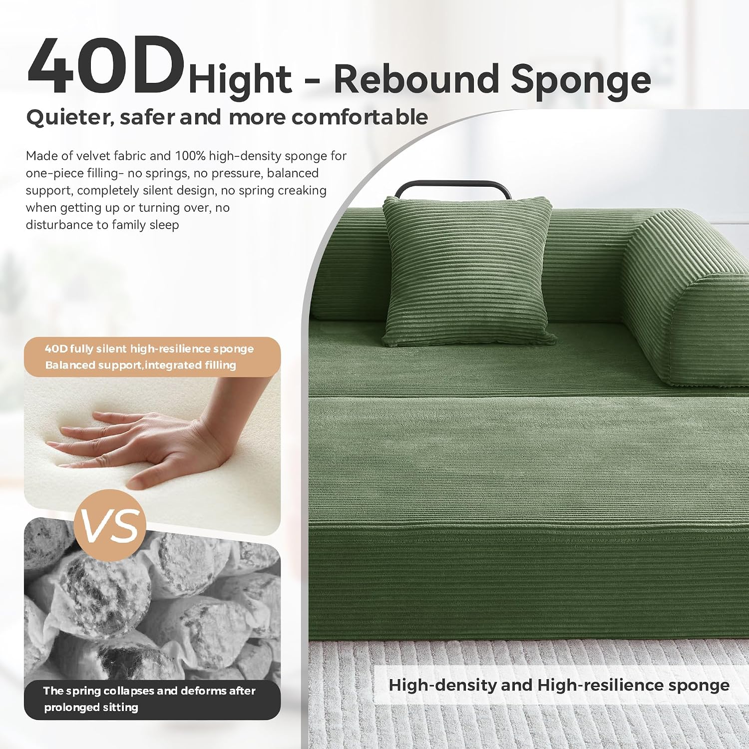 Thumbnail 6 de QQR 1 79-Inch Convertible Sofa Bed, Dark Green Corduroy Modular Couch