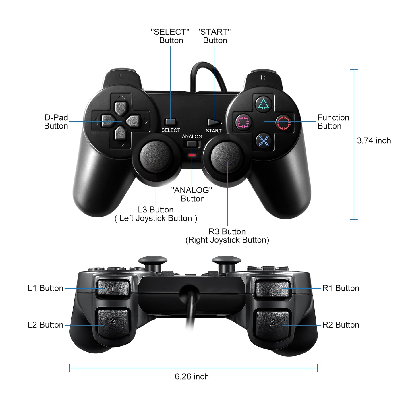 Thumbnail 6 de HaeBorl PS2 Controller, 2 Pack Wired Controller for PS2/PS2 Slim/PS1 with Dual Vibration