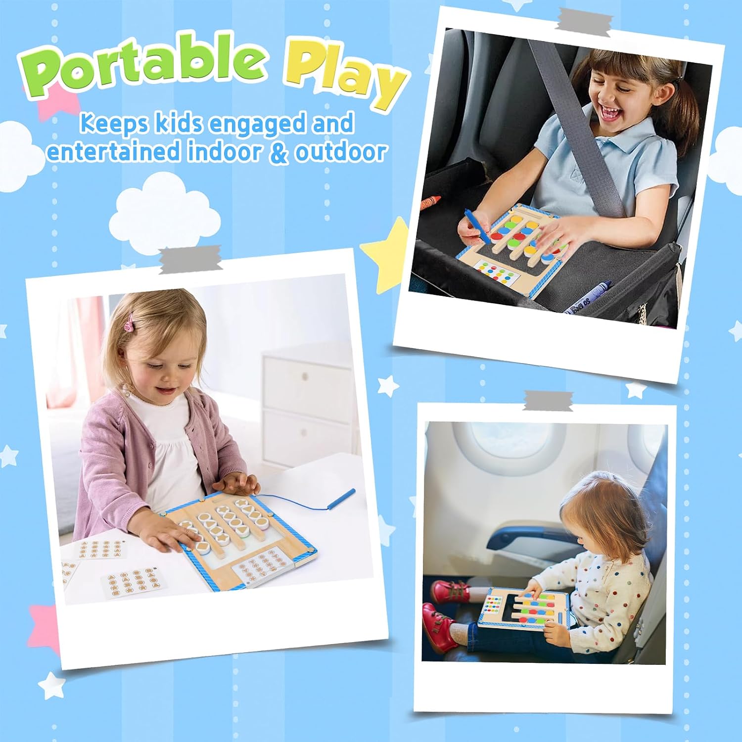 Detalle de XIAPIA Montessori Spielzeug ab 3–5 Jahre: 2-in-1 Reise-Puzzle fürs Kind und die Familie