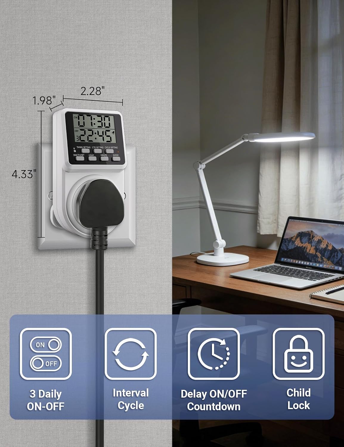 Thumbnail 6 de ORIDGET 24 Hour Digital Electric Timer Plug Socket (13A / 240V) with Countdown & Repeat Cycle