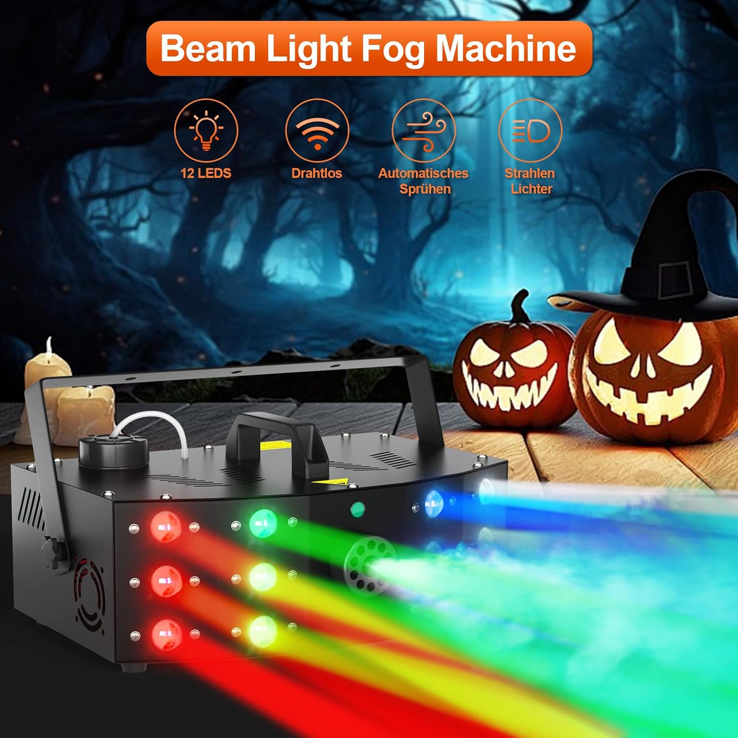 Detalle de Hakuta Nebelmaschine mit DMX und Lichtstrahlen-Effekt, 12 LED + Funkfernbedienung