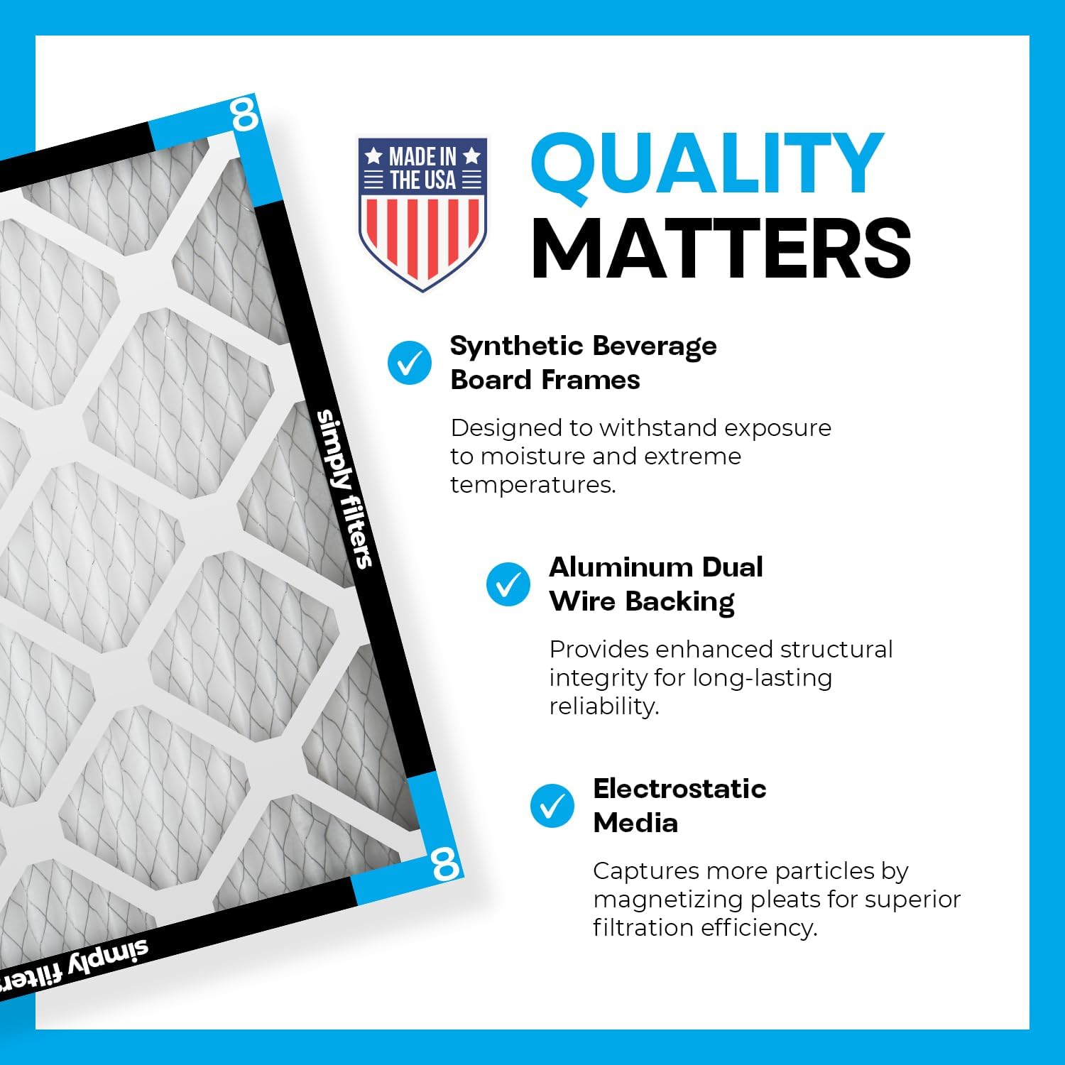 Detalle de Simply Filters 6-pack: 20x24x1 MERV 8 Air Filters (Actual 19.75x23.75x0.75) for Home HVAC