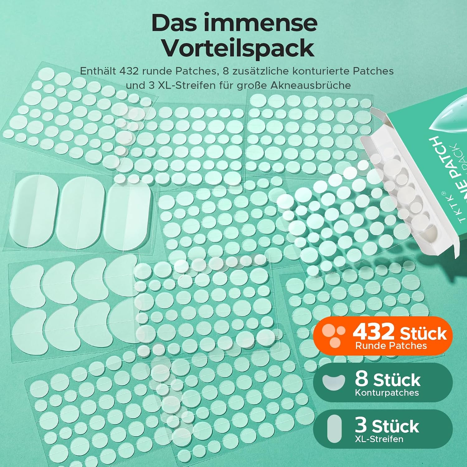 Detalle de TKTK 443 Pickel-Patches Gesicht – Hydrokolloid Großpackung, 5 Größen für Wangen, Stirn, Kinn