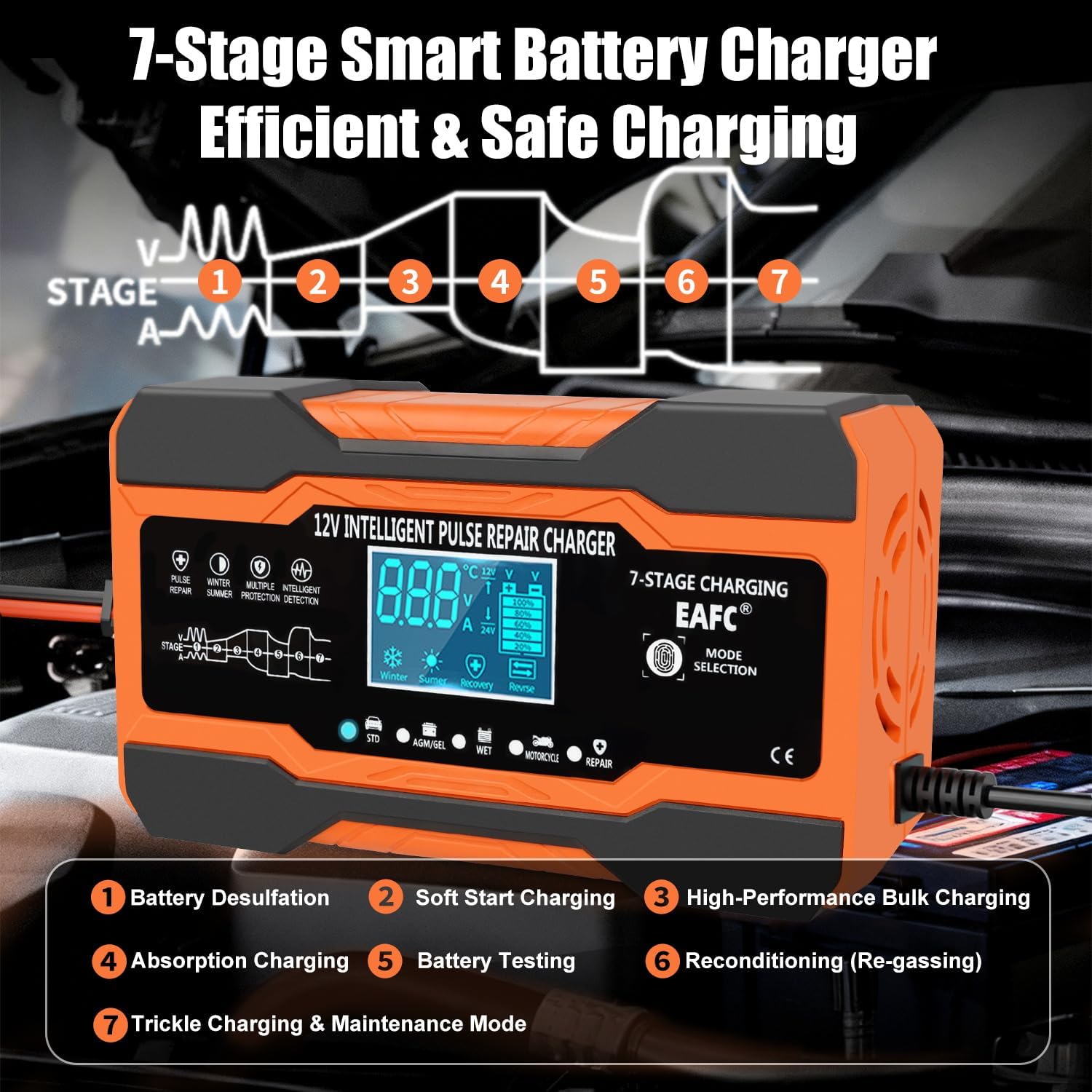 Thumbnail 2 de EAFC 12-Amp Car Battery Charger 12A for 12V vehicles