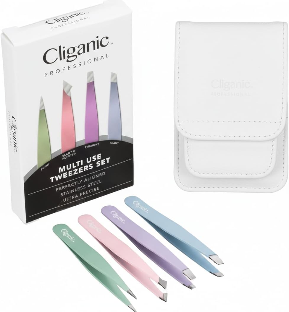 Thumbnail 1 de 4-Piece Professional Tweezers Set with Case – Stainless Steel, Precision for Eyebrows, Splinters & Ingrown Hair