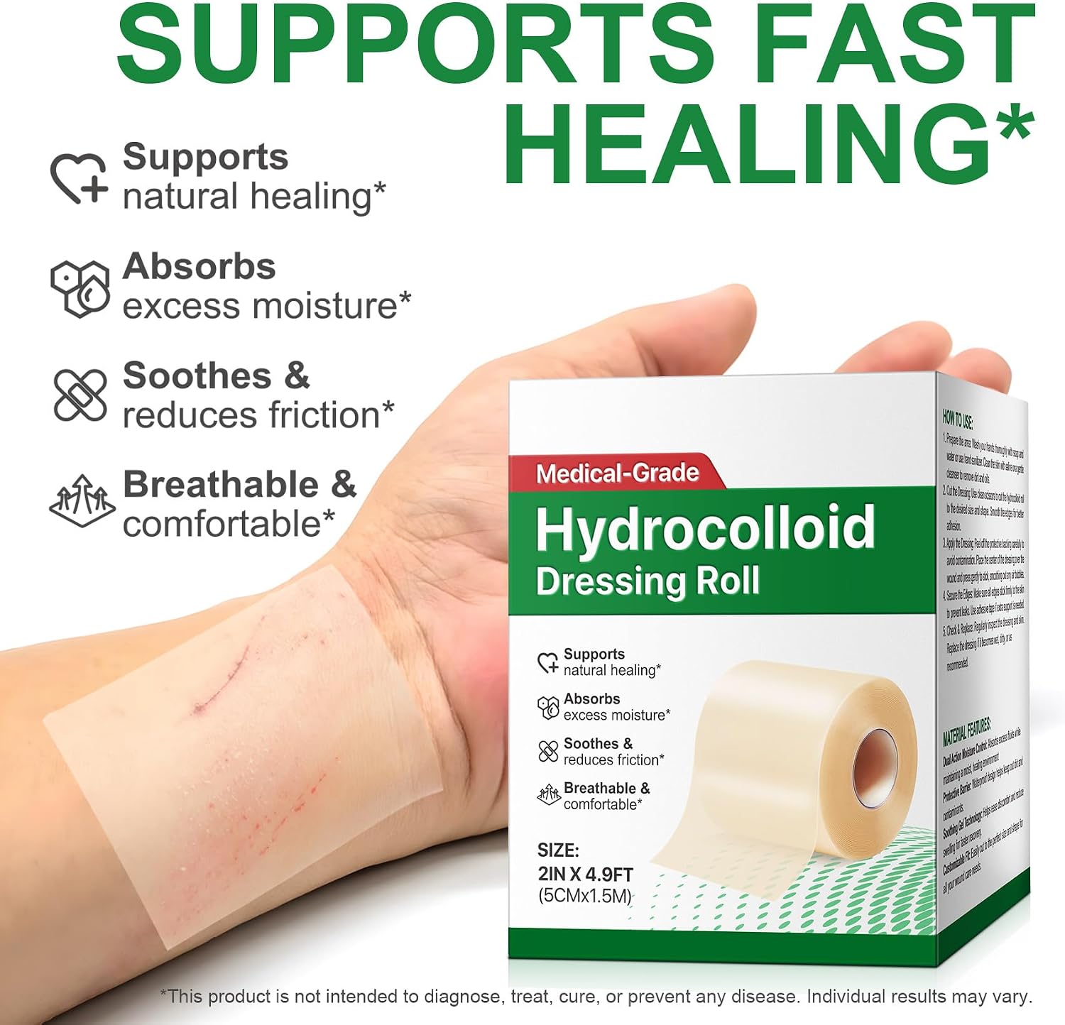 Detalle 2 de Alstaky Hydrocolloid Dressing Roll, 5CM x 1.5M, Absorbent and Breathable