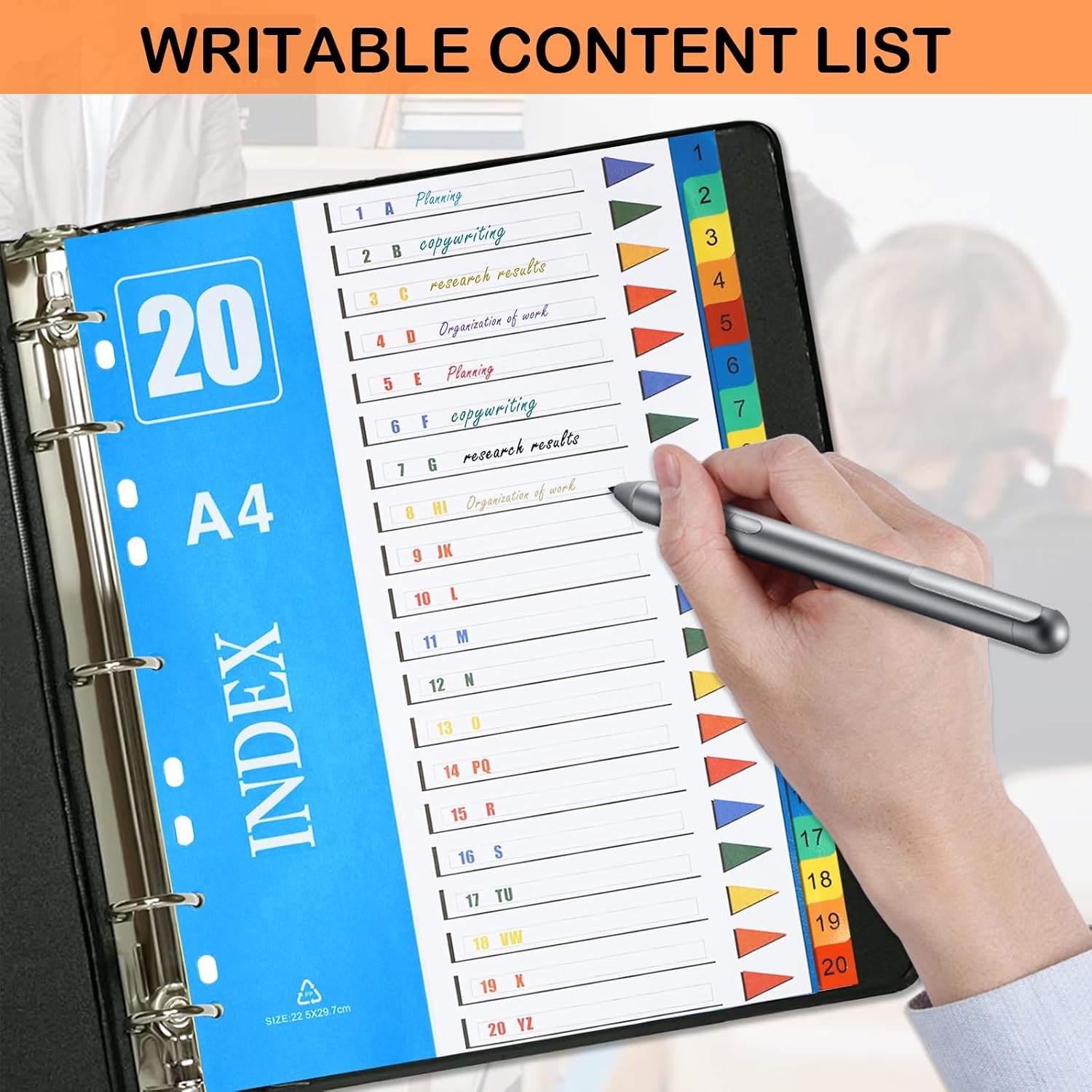 Detalle de XHDA A4 Part Dividers (1–20) – 5 Pack Multi-Colour PP Plastic Index Tabs for 11-Hole Ring Binders