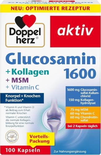 Detalle de Doppelherz Glucosamin 1600 + Kollagen + MSM + Vitamin C – Knochengesundheit und Gelenkpflege
