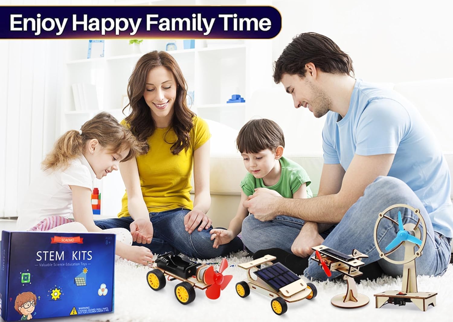 Detalle 2 de STEM Kits for Kids Ages 8-14 (4 Wooden Kits): Solar Car, Solar Plane, Wind Car & Electric Fan Building Set