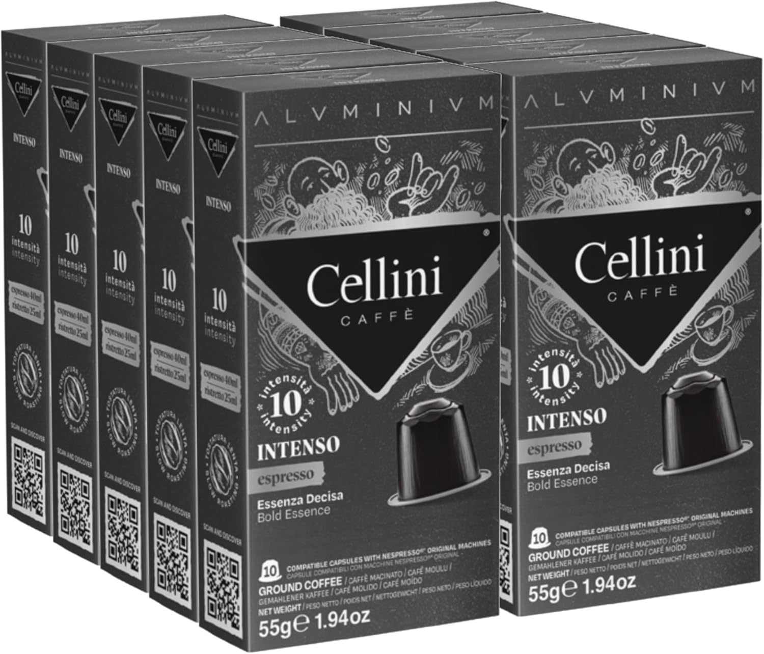 Detalle de Capsules à café Cellini Aluminium Intense (100 pcs) compatibles Nespresso