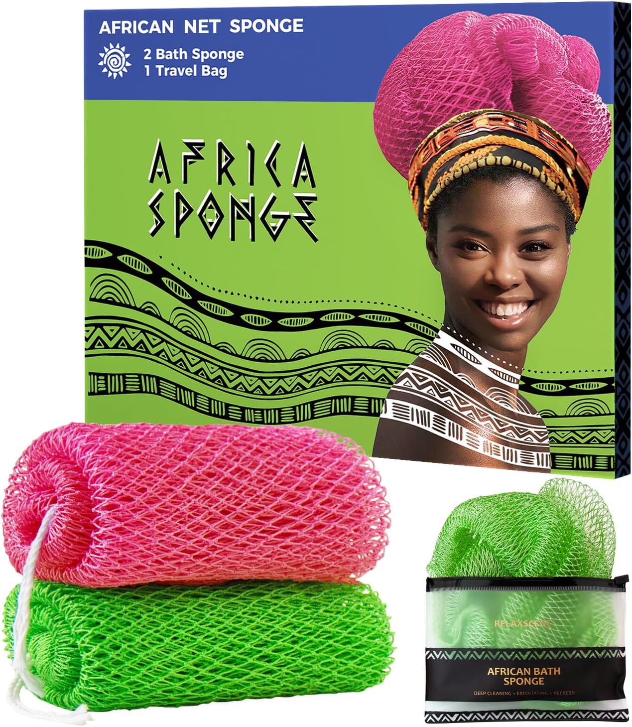 Thumbnail 6 de African Net Sponge Authentic - 2 Pieces, 52in Stretched Length Exfoliating Body Scrubber