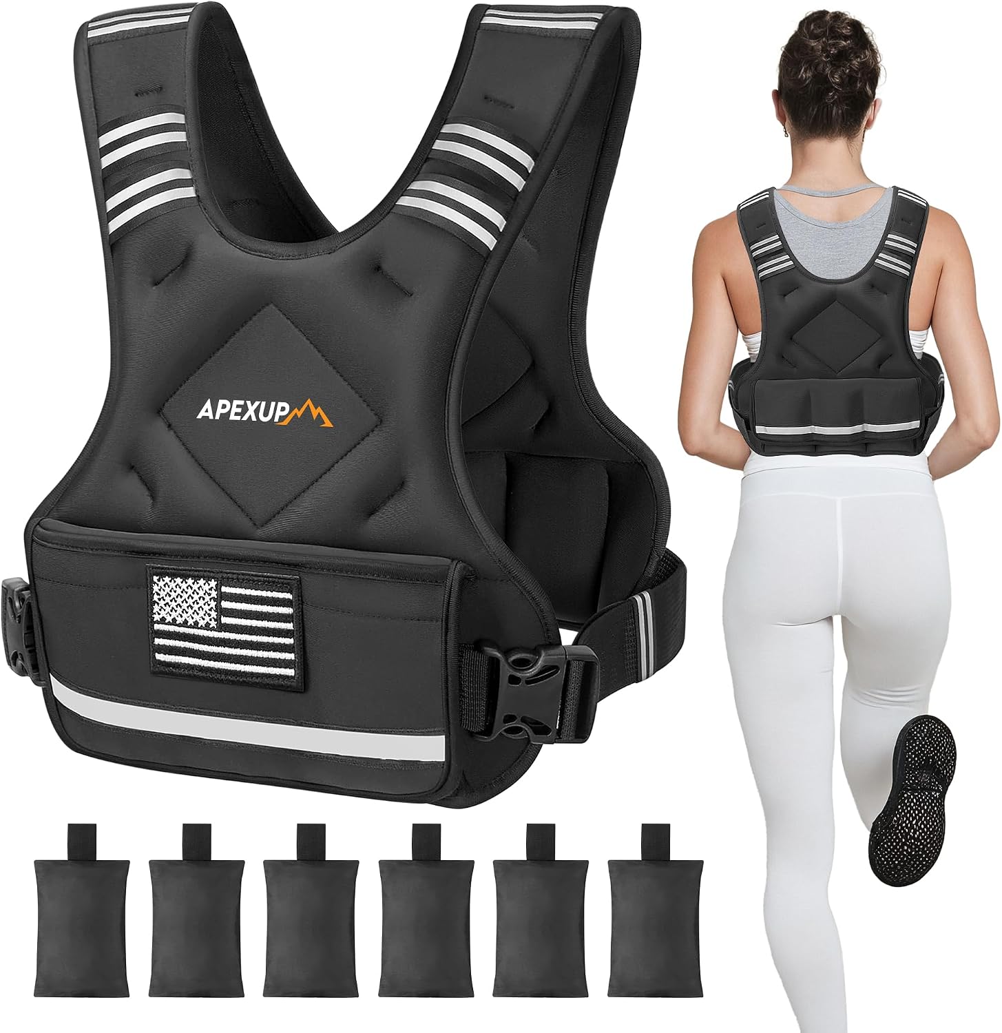 Detalle de APEXUP Adjustable Weighted Vest (4-10lb / 12-18lb / 20-32lb) with 6 Iron Sand Weights & Large Pocket