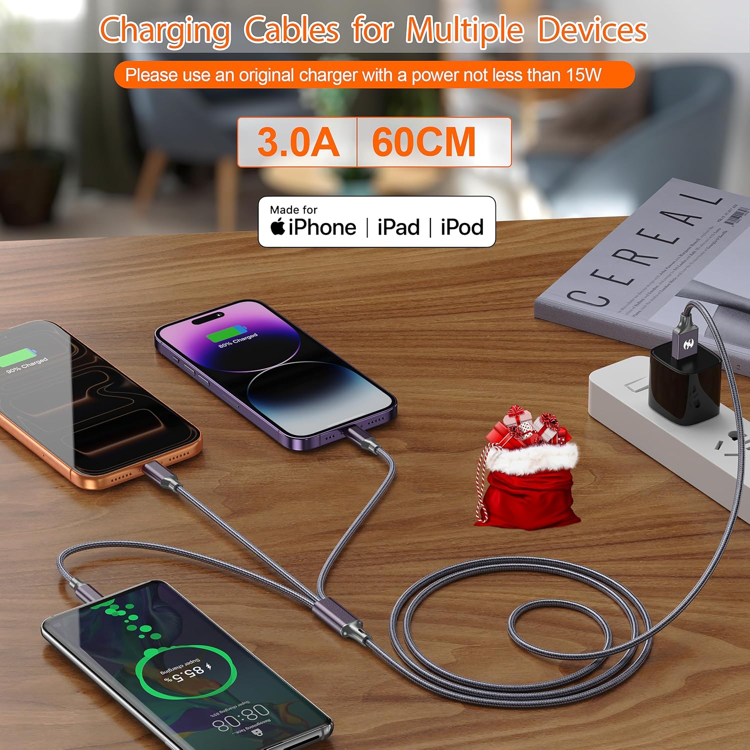 Detalle de HAOKANDE Multi Charging Cable (2ft 2-Pack) 3-in-1 USB Charger Cord with Type-C/USB-C, Micro USB & Lightning