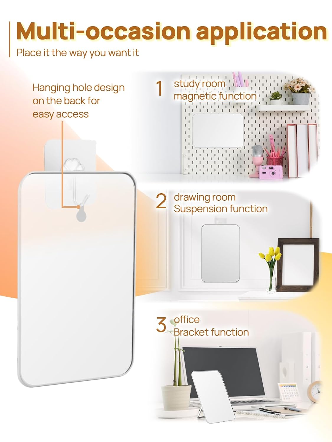Detalle 2 de OMIRO Desk Makeup Mirror (8 x 5 inches) with Foldable Stand, Hanging Hole, Portable Table Mirror in White