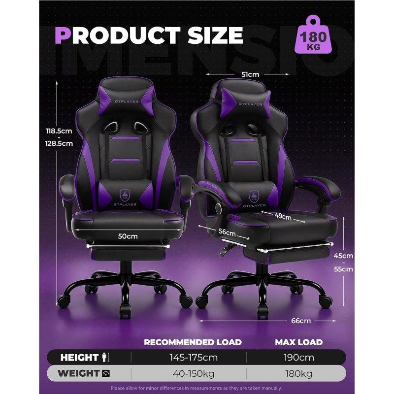 Detalle 2 de Silla Gaming GTPLAYER Ergonómica Reclinable 155° con Reposapiés