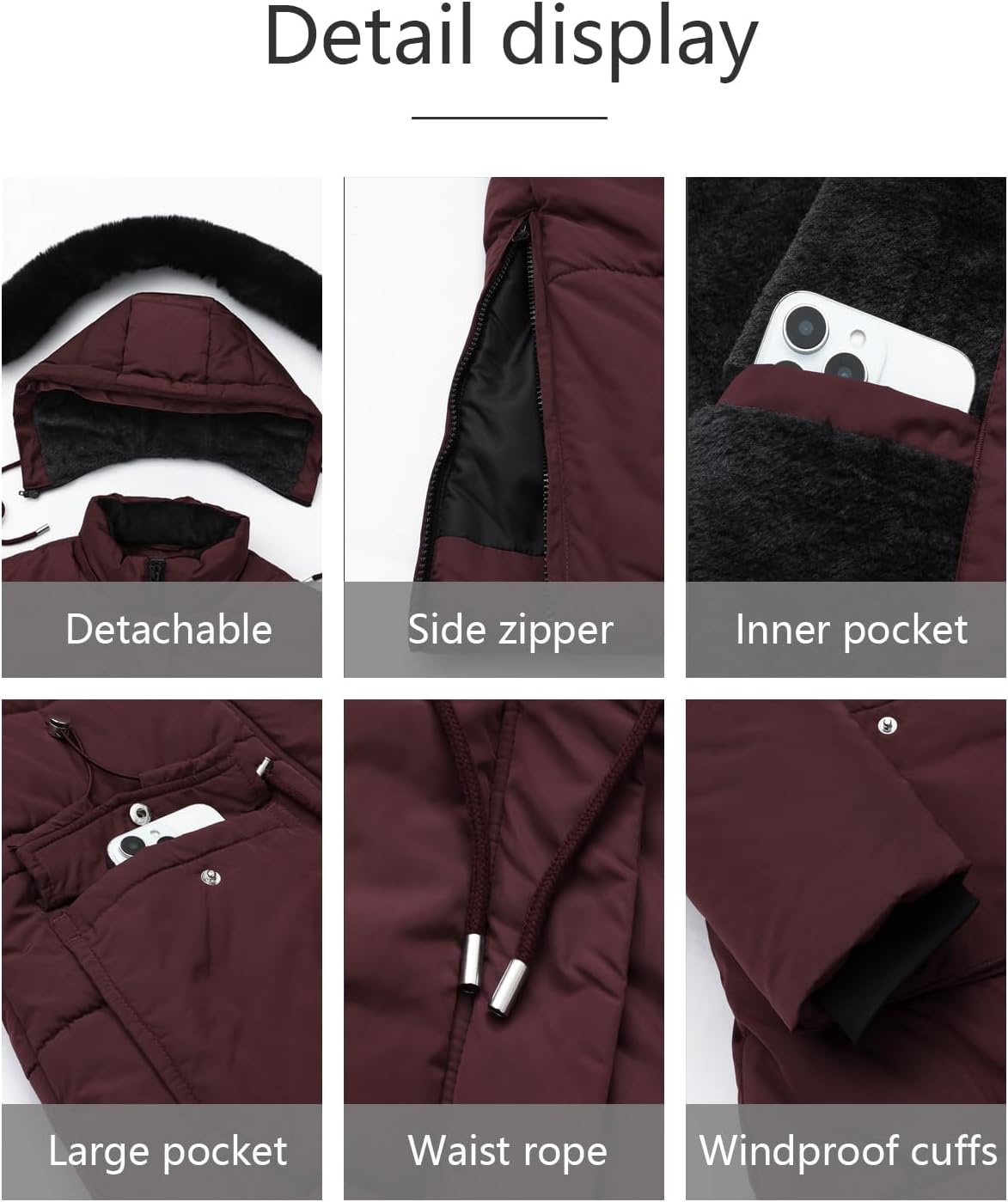 Detalle 1 de MOERDENG Women's Long Winter Puffer Coat, Waterproof Shell, Removable Faux-Fur Hood