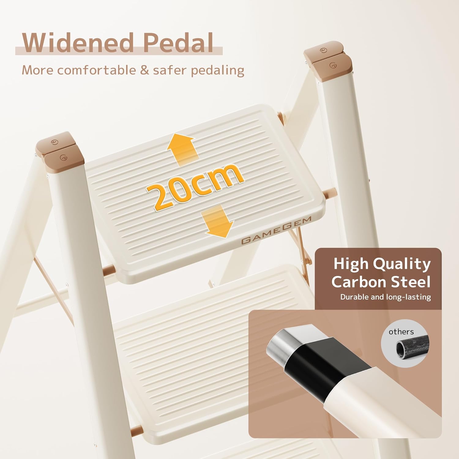 Detalle de GameGem 4 Step Ladder: a sturdy, stylish folding step stool for everyday reaching needs