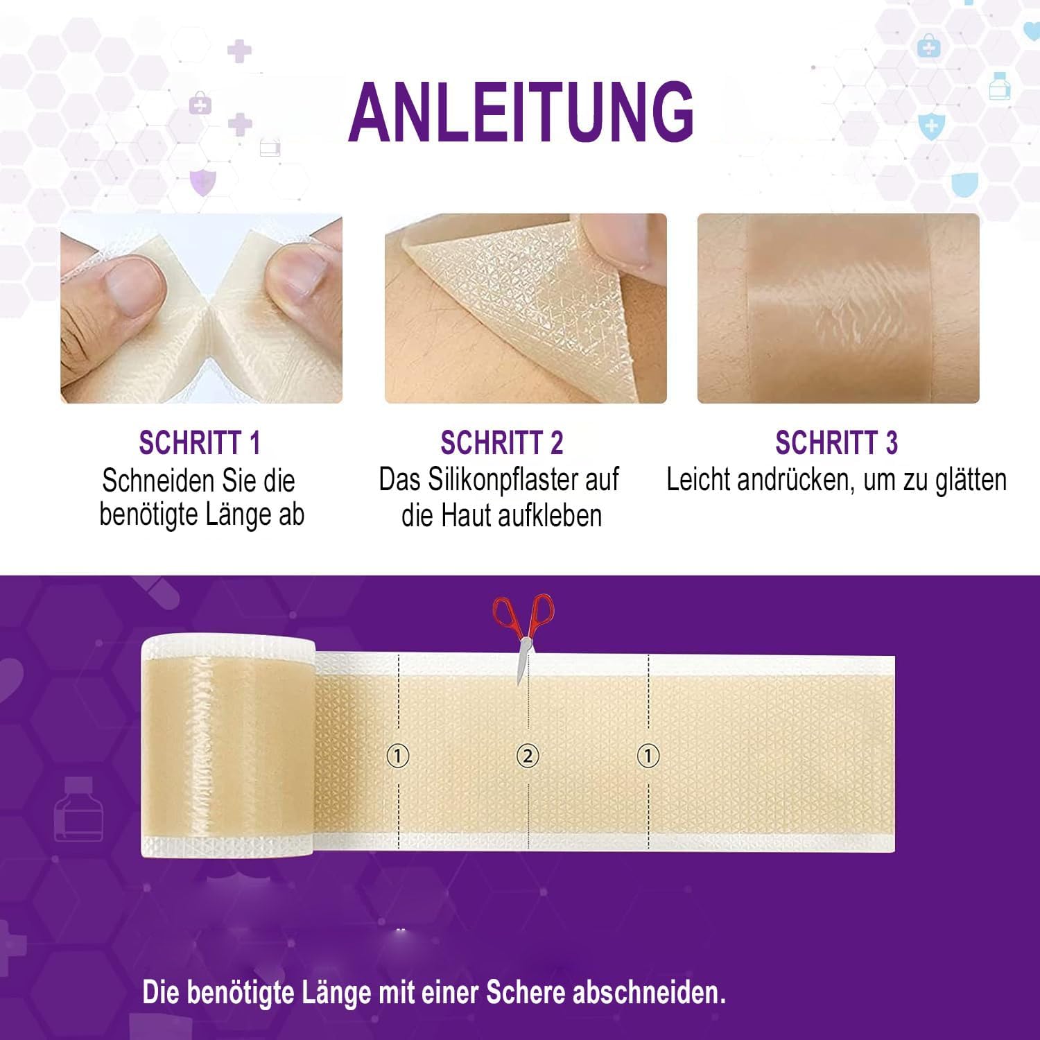 Detalle de 1.5M Fogli di silicone cicatrici – fornitura di 6 mesi, riutilizzabili e delicati sulla pelle