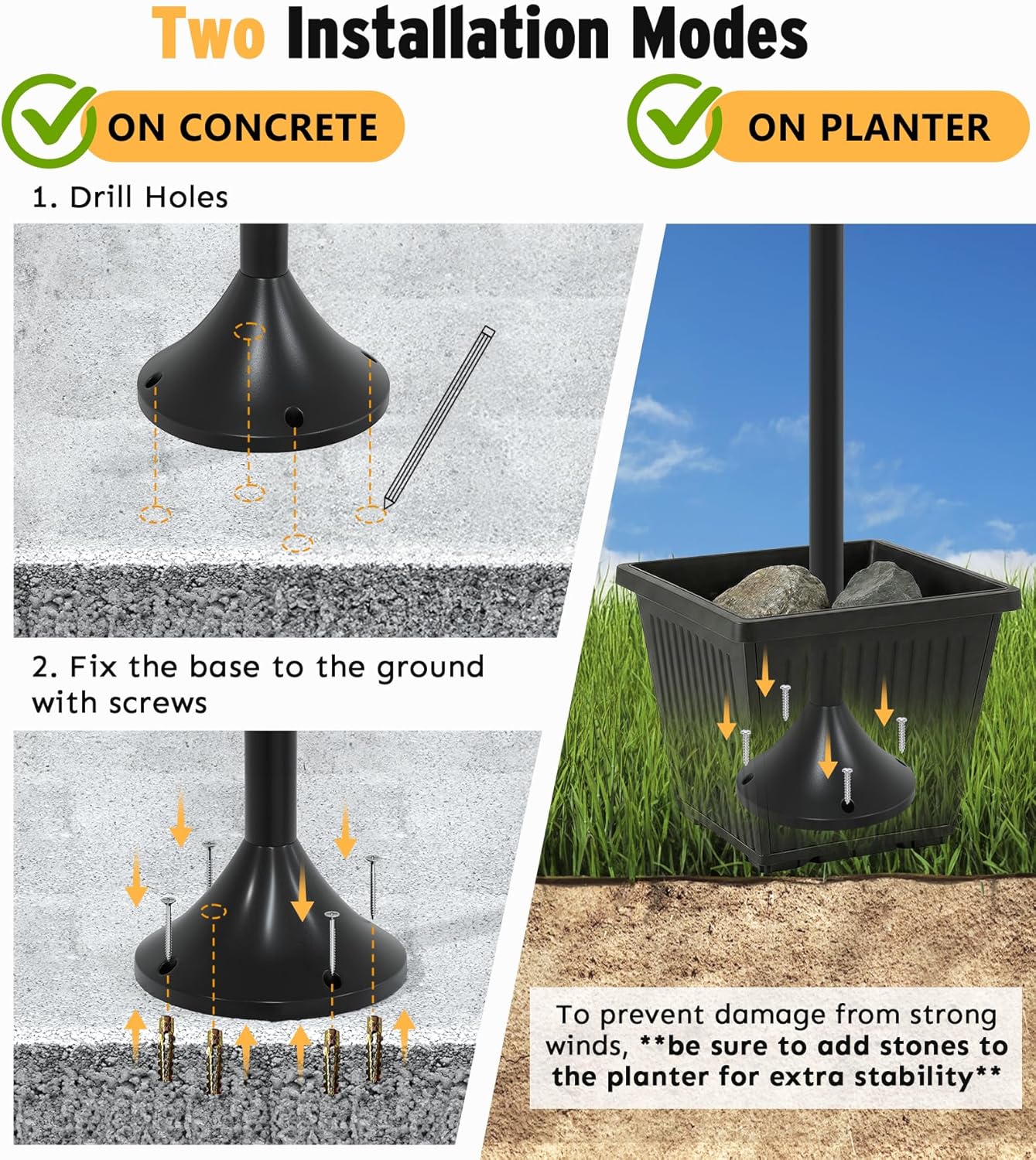 Thumbnail 6 de Joyoowild 18K Solar Lamp Post with Planter, 3 Heads, 3000K Warm Light