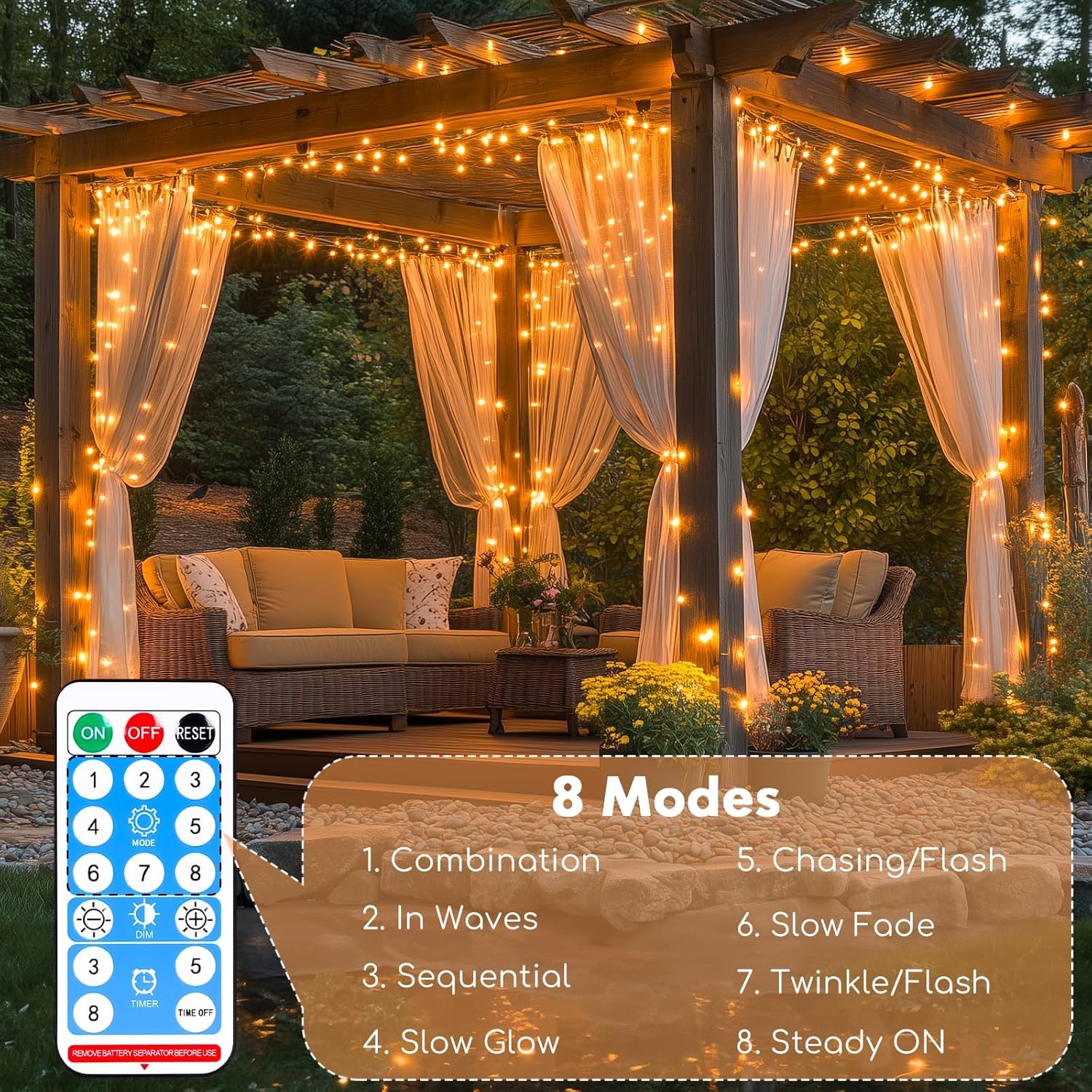 Thumbnail 3 de MUSUNIA Wiederaufladbare Lichterkette mit Fernbedienung und Timer – warmweiße LED-LED-Lichter für Zimmer, Camping & Deko