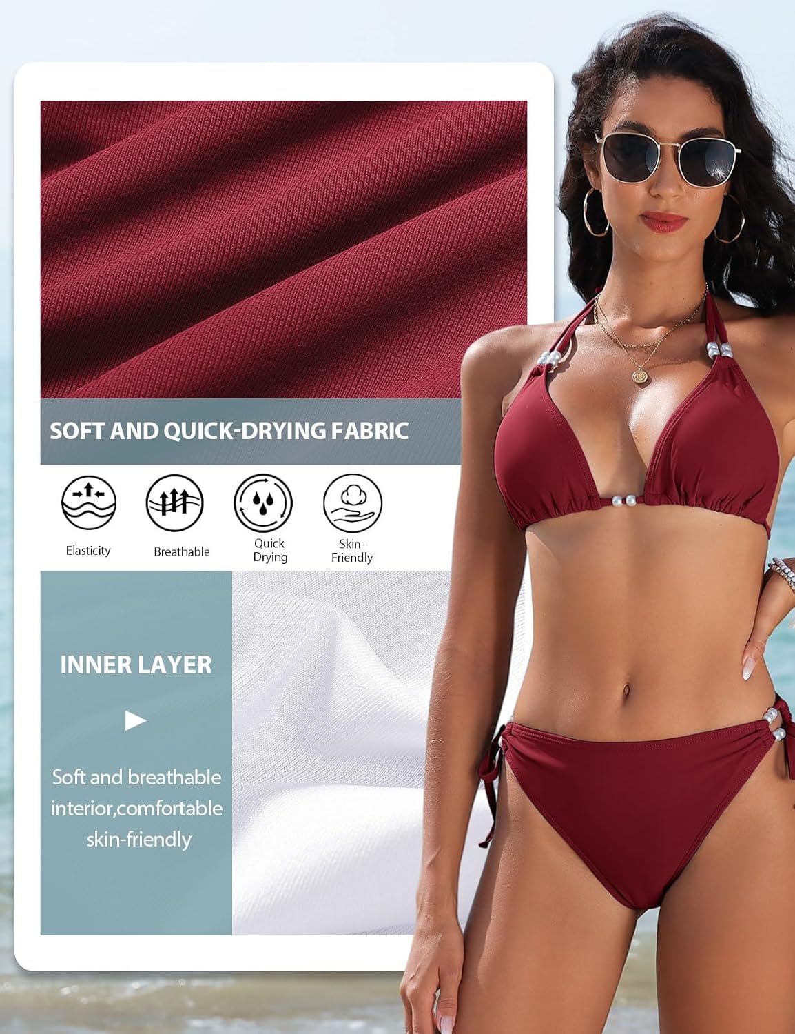 Thumbnail 4 de CMTOP Costume donna due pezzi bikini con halter triangolo e brasiliana vita alta regolabile