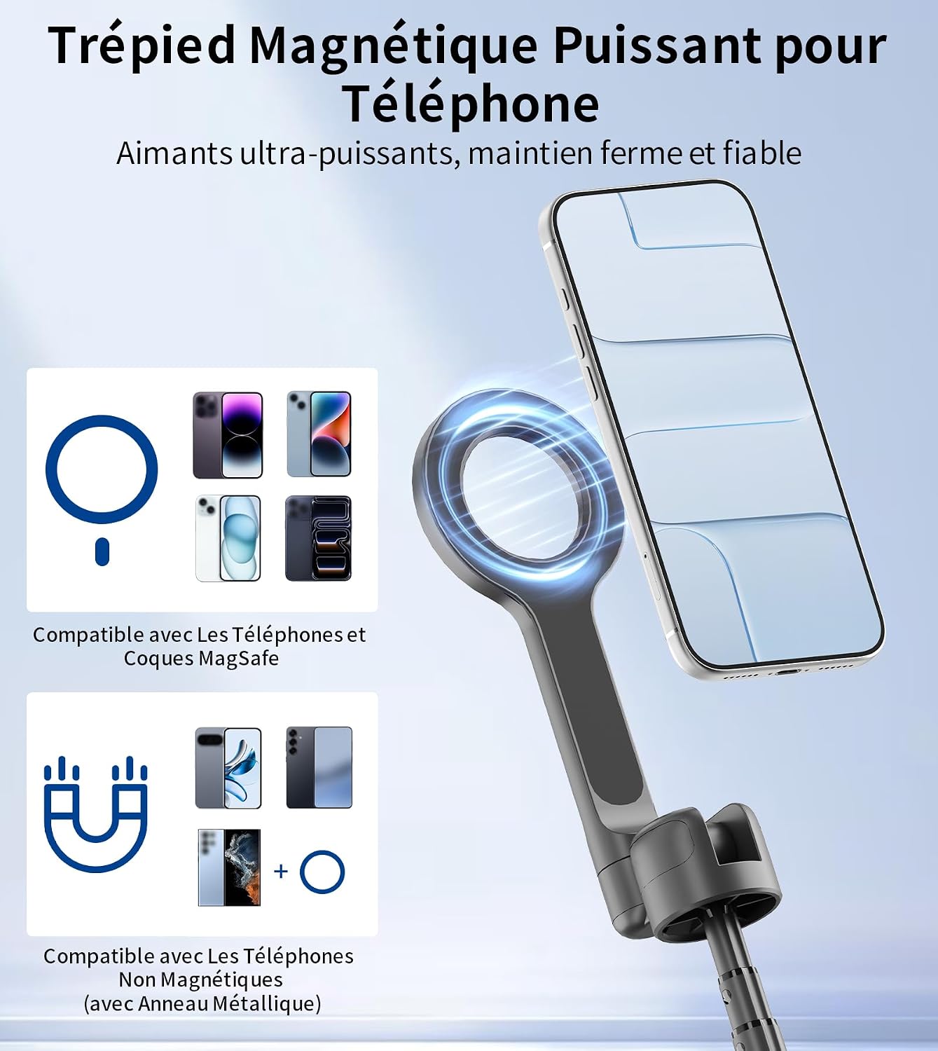 Detalle 1 de TONEOF magnetisch selfiestickstatief van aluminium, tot 174 cm, met afstandsbediening