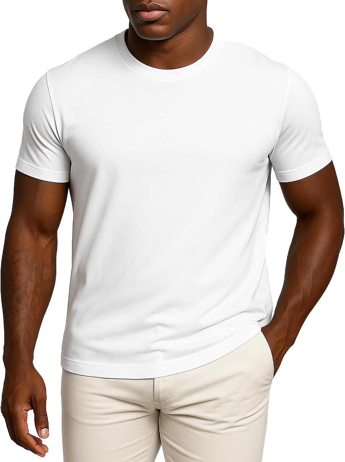 Detalle de Leif Nelson Herren T-Shirt Slim Fit: Basic Kurzarm Rundhals aus 100% Baumwolle