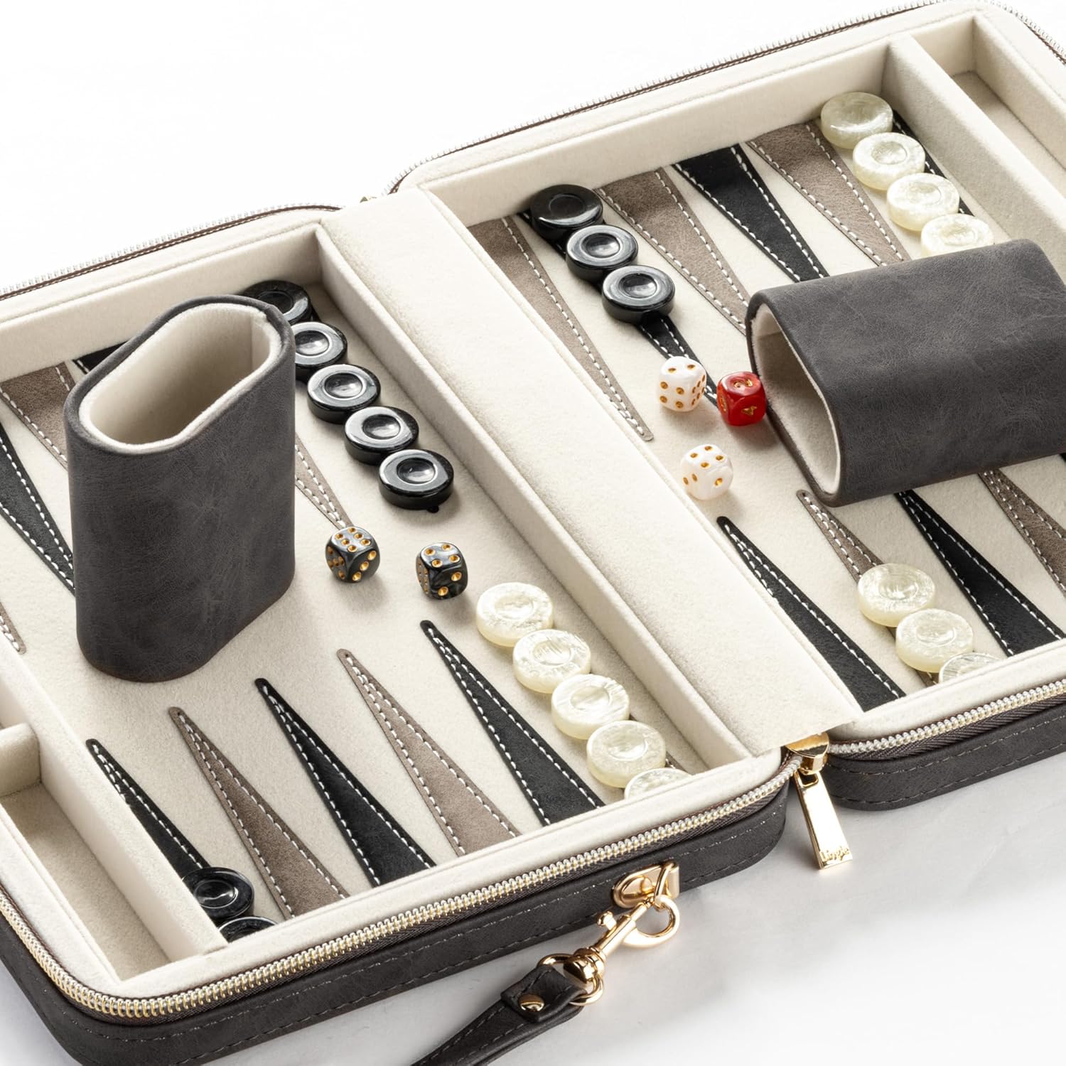 Thumbnail 6 de Backgammon-Set für Erwachsene – Tragbares Reise-Backgammon mit Kunstlederkoffer und 30 Horn-Checkern
