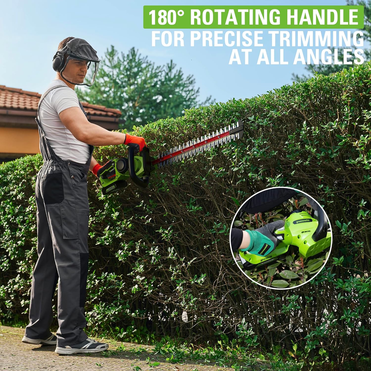 Thumbnail 1 de Greenworks 24V Cordless Brushless Hedge Trimmer G24HT56II (56cm) – Dual Action Blade